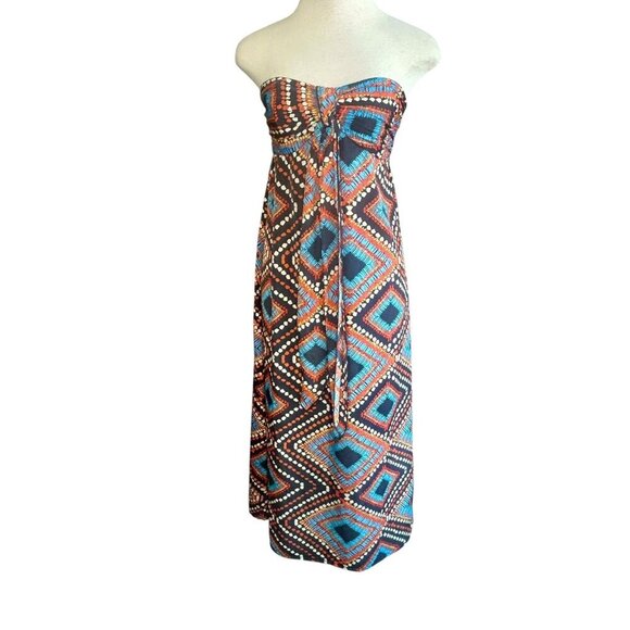 Beachy Coastal Strapless Geometrical Tube  Halter Maxi Dress - Picture 1 of 10